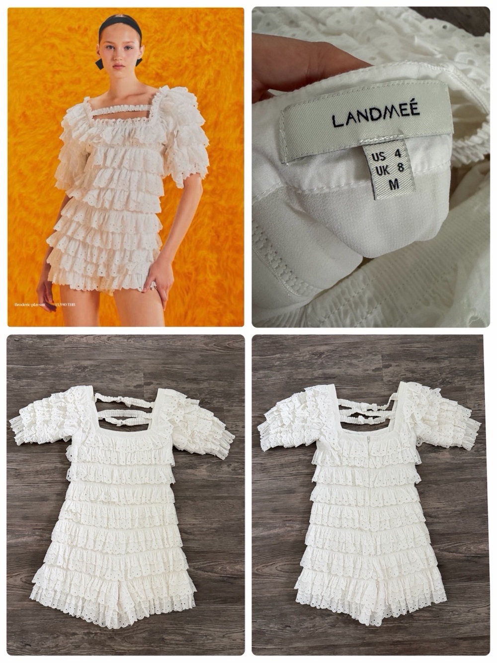 Landmee White Eyelet Ruffle Romper